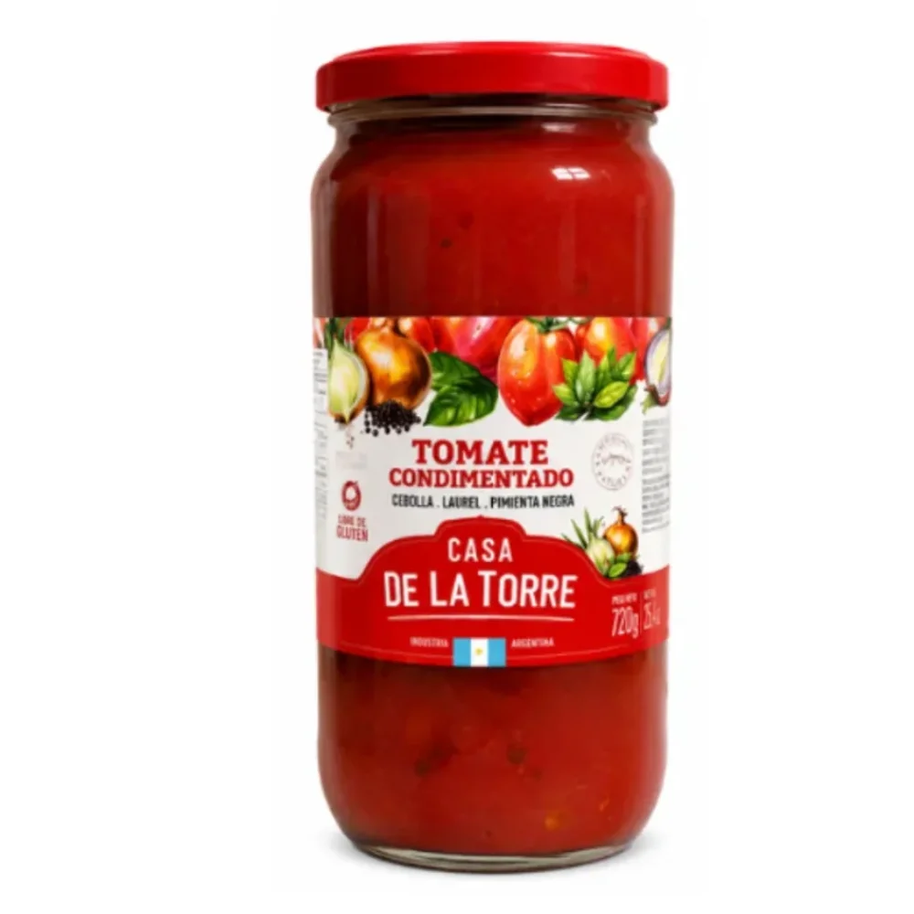 Tomate Entero Condimentado con Cebolla 750G Casa de la Torre