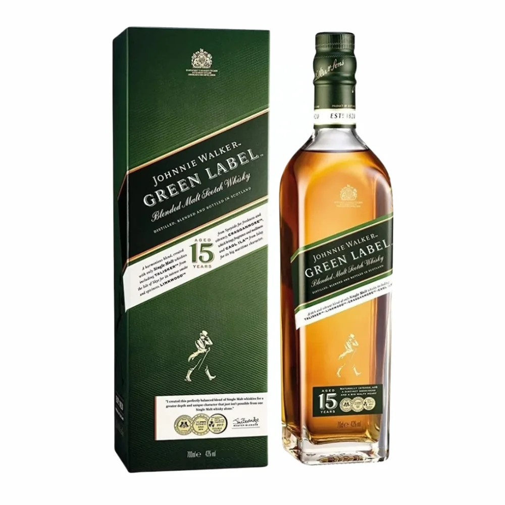 WHISKY ESTUCHE JOHNNIE WALKER GREEN LABEL 15 AÑOS *750ML